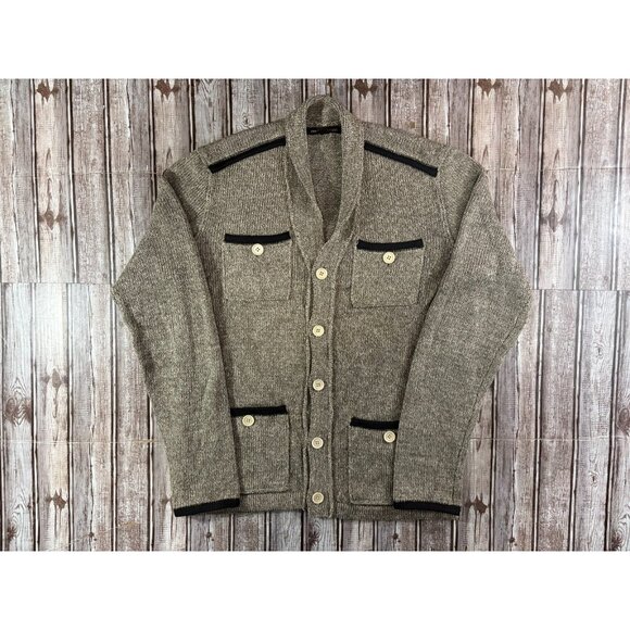 John Varvatos Chunky Knit linen blend Four Pocket Cardigan Sweater sz M brown - Picture 1 of 7